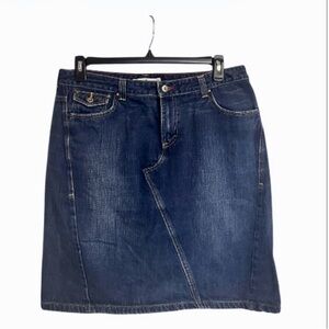 Tommy Hilfiger Denim Skirt Dark Blue Back Slit Front Zip 5 Pocket Midi Skirt 14